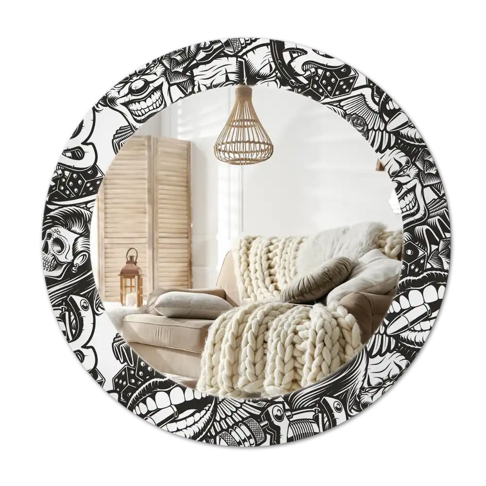 Okrúhle zrkadlo s potlačeným rámom Graffiti klauni