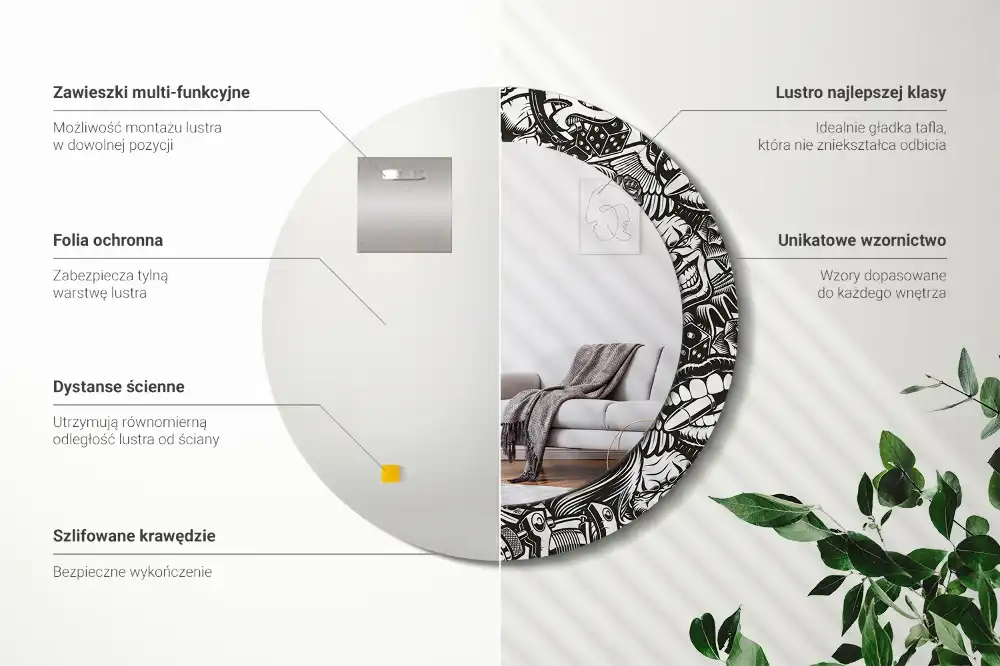 Okrúhle zrkadlo s potlačeným rámom Graffiti klauni