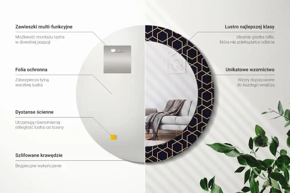 Okrúhle dekoračné zrkadlo na stenu Abstraktné geometrické