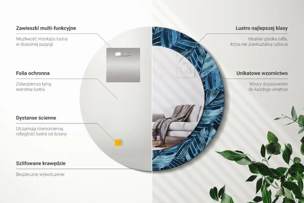 Okrúhle zrkadlo s potlačeným rámom Listy džungle