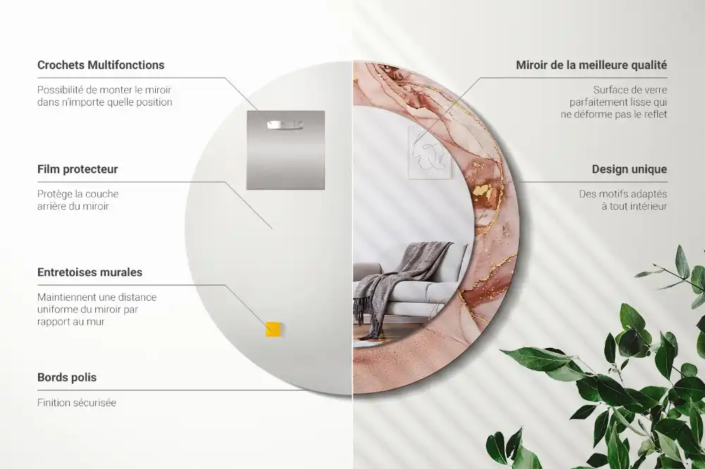 Okrúhle zrkadlo s potlačeným rámom Abstraktná tekutina