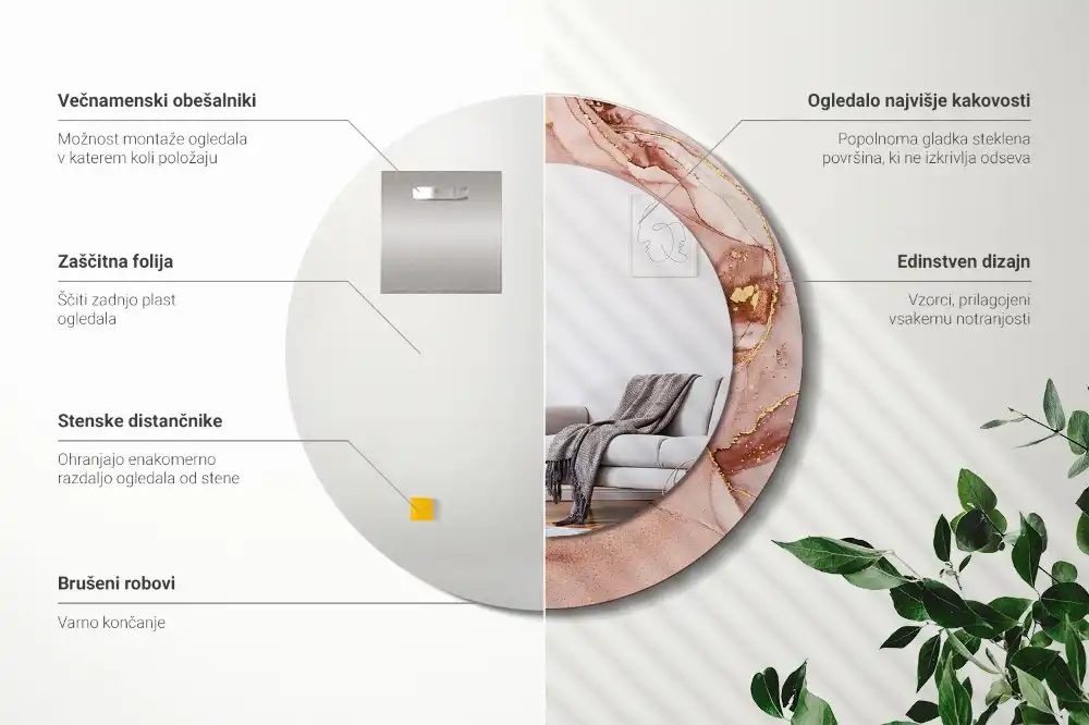 Okrúhle zrkadlo s potlačeným rámom Abstraktná tekutina