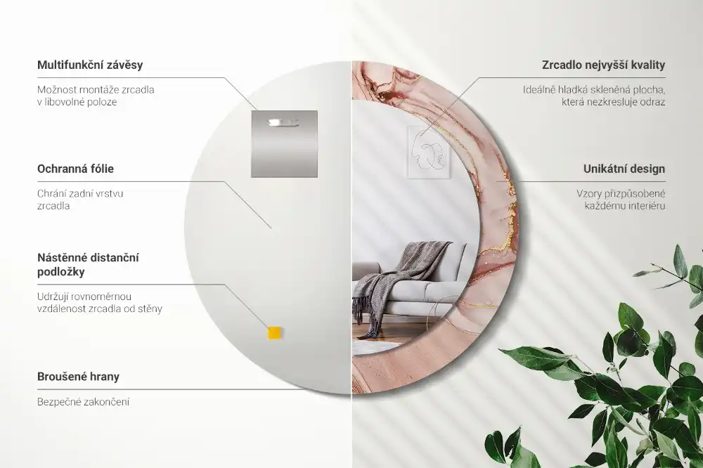 Okrúhle zrkadlo s potlačeným rámom Abstraktná tekutina