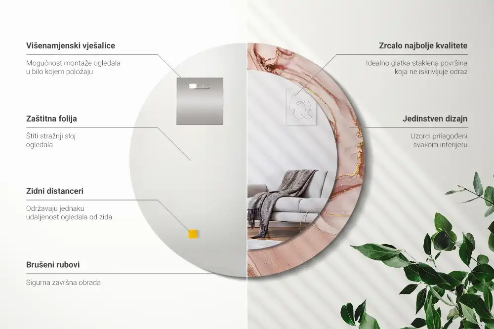 Okrúhle zrkadlo s potlačeným rámom Abstraktná tekutina