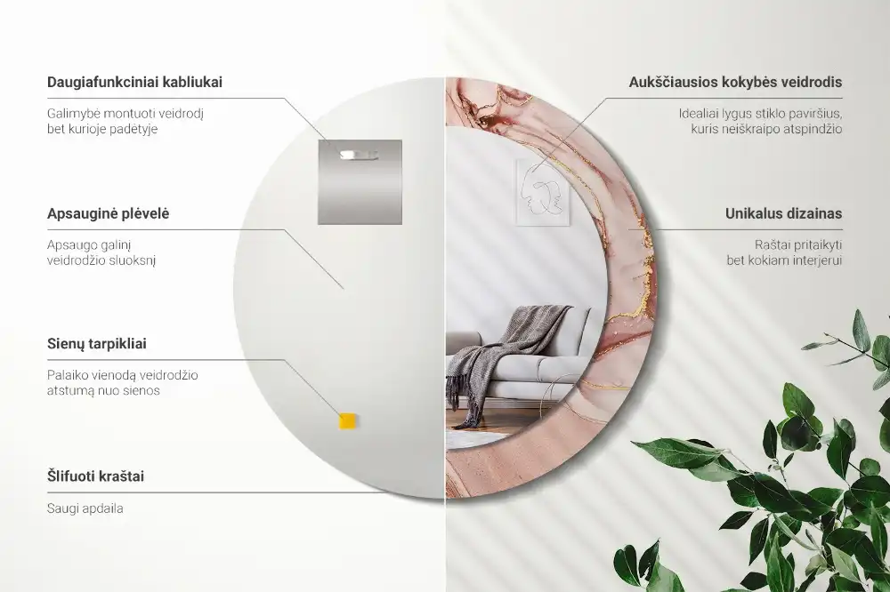 Okrúhle zrkadlo s potlačeným rámom Abstraktná tekutina