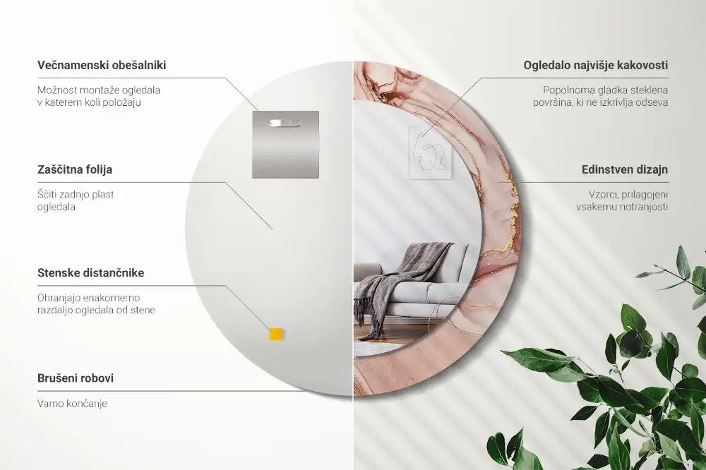 Okrúhle zrkadlo s potlačeným rámom Abstraktná tekutina