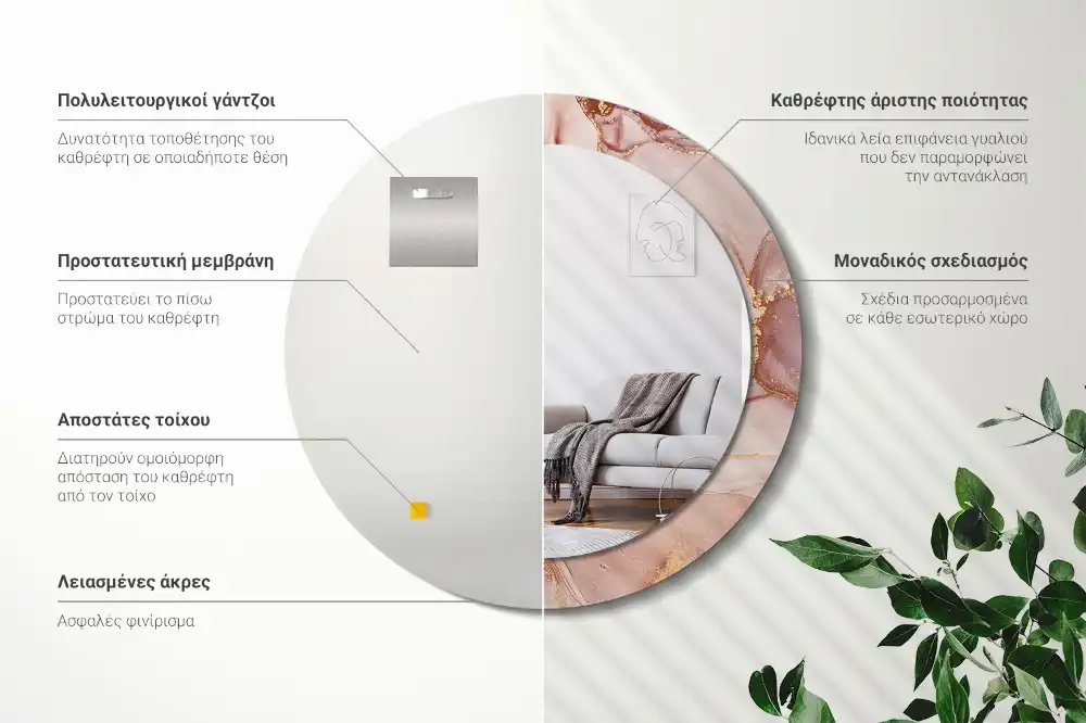 Okrúhle zrkadlo s potlačeným rámom Abstraktná tekutina