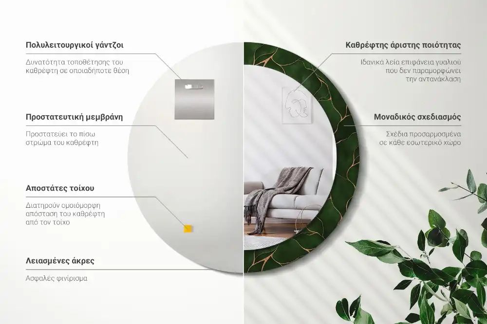 Okrúhle zrkadlo rám s potlačou Abstraktný list