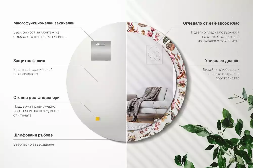 Okrúhle zrkadlo rám s potlačou Starožitné kvety