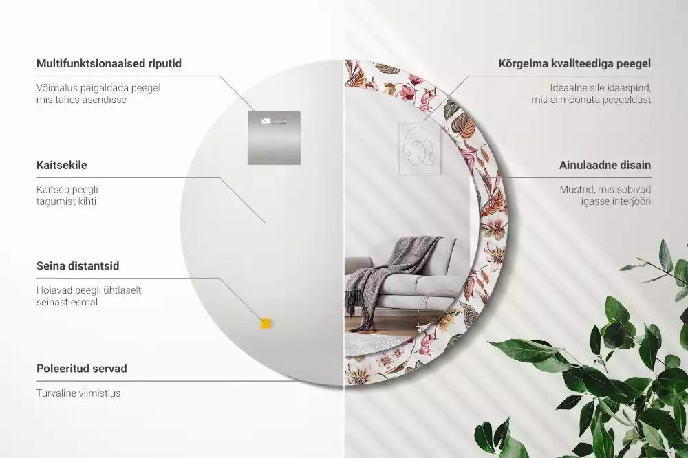 Okrúhle zrkadlo rám s potlačou Starožitné kvety