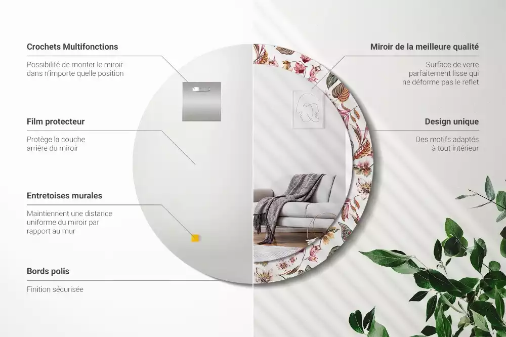 Okrúhle zrkadlo rám s potlačou Starožitné kvety