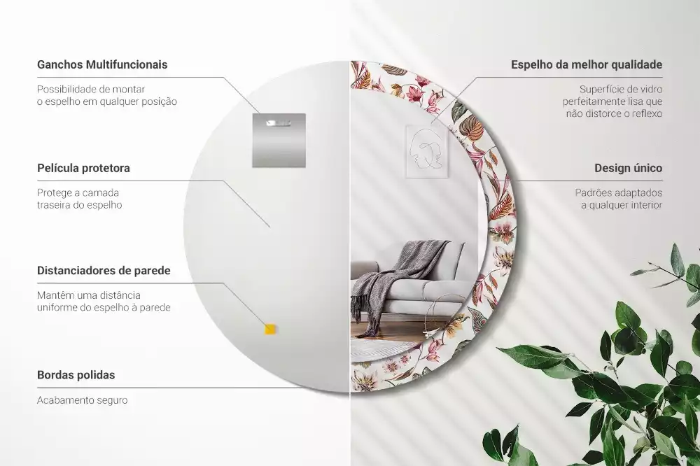 Okrúhle zrkadlo rám s potlačou Starožitné kvety