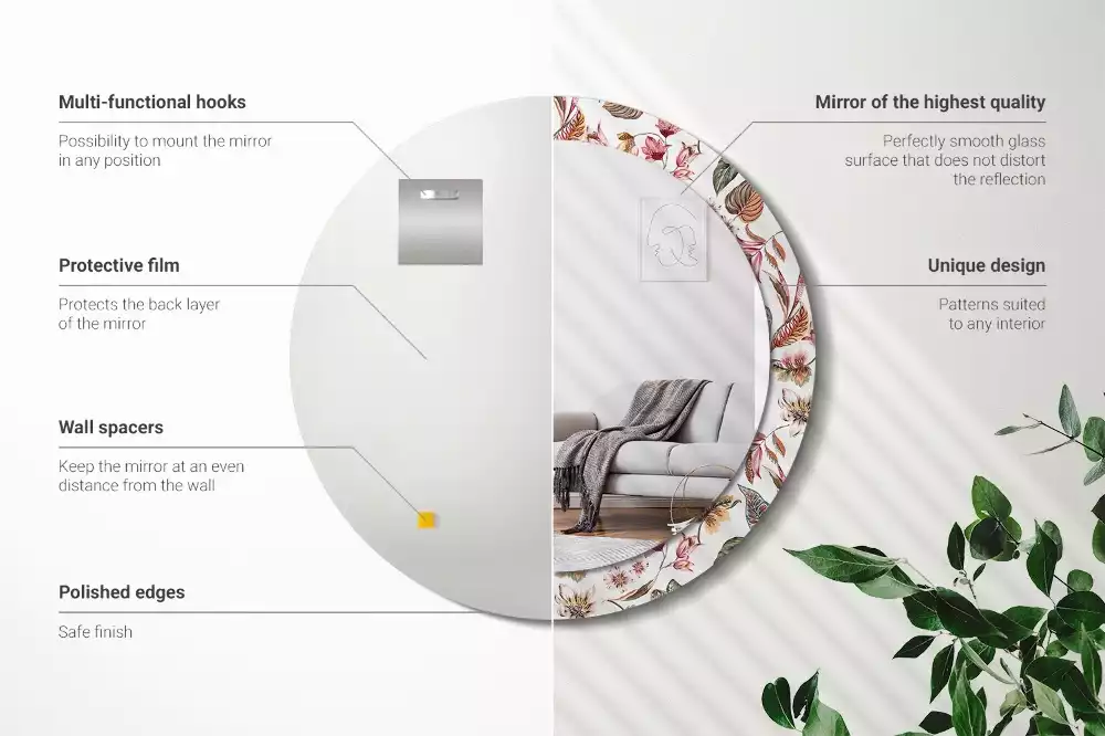 Okrúhle zrkadlo rám s potlačou Starožitné kvety