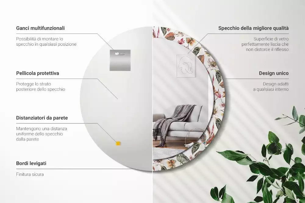 Okrúhle zrkadlo rám s potlačou Starožitné kvety