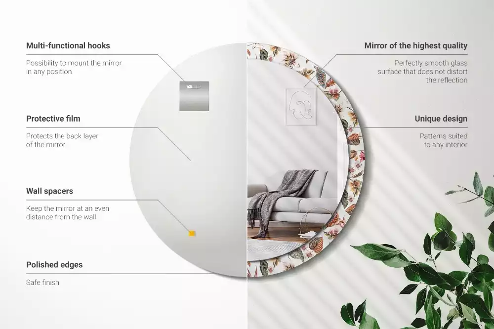 Okrúhle zrkadlo rám s potlačou Starožitné kvety