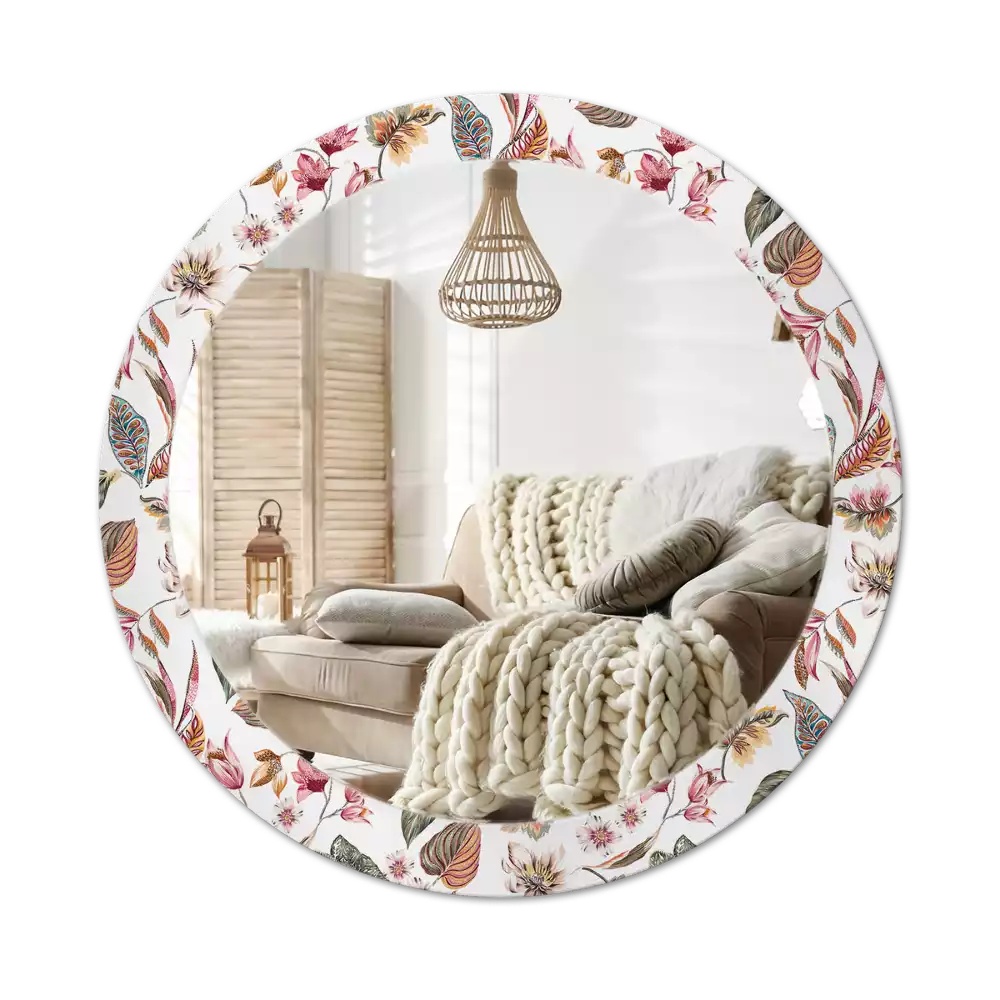 Okrúhle zrkadlo rám s potlačou Starožitné kvety