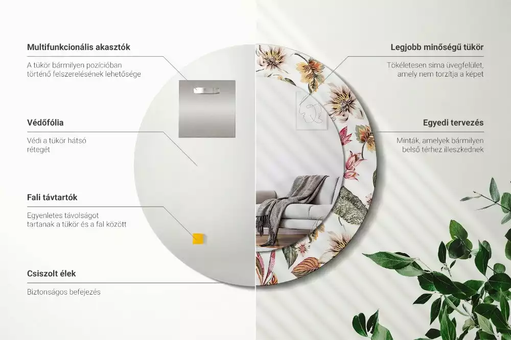 Okrúhle zrkadlo rám s potlačou Starožitné kvety