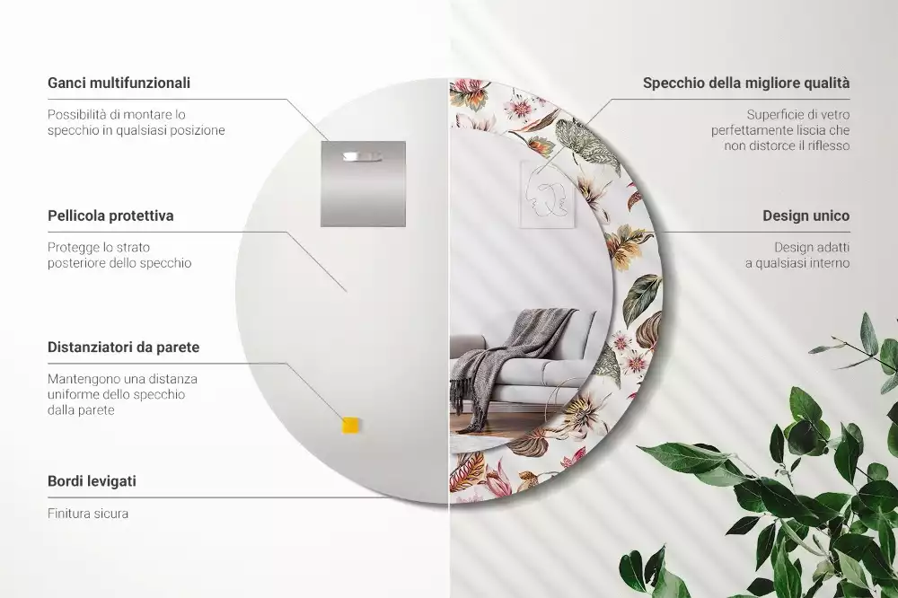 Okrúhle zrkadlo rám s potlačou Starožitné kvety