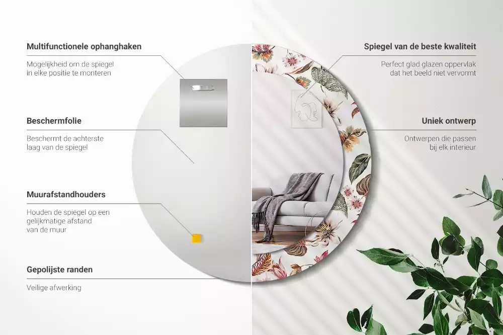 Okrúhle zrkadlo rám s potlačou Starožitné kvety