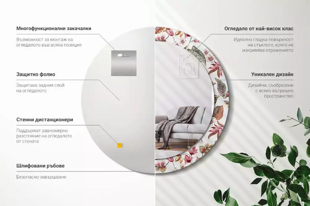 Okrúhle zrkadlo rám s potlačou Starožitné kvety