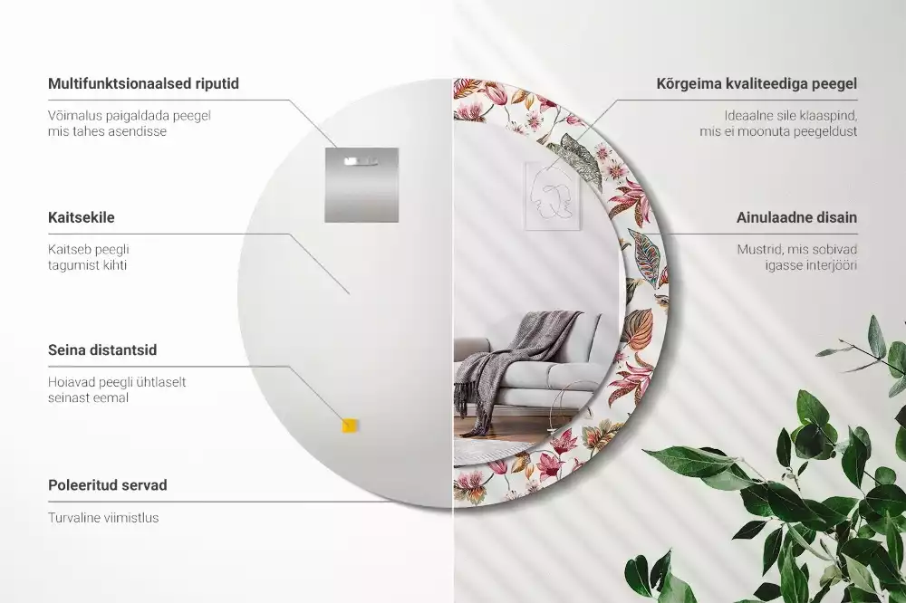 Okrúhle zrkadlo rám s potlačou Starožitné kvety