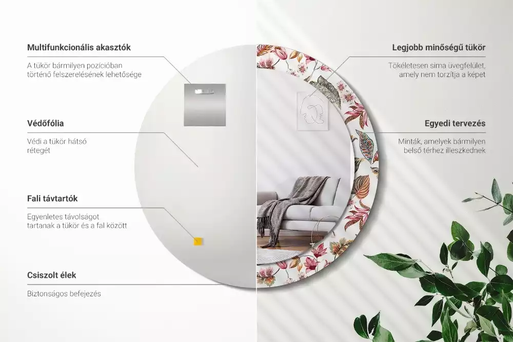 Okrúhle zrkadlo rám s potlačou Starožitné kvety