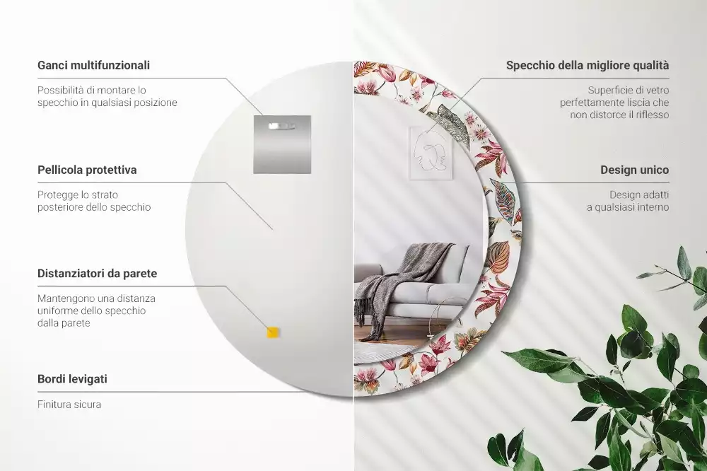 Okrúhle zrkadlo rám s potlačou Starožitné kvety