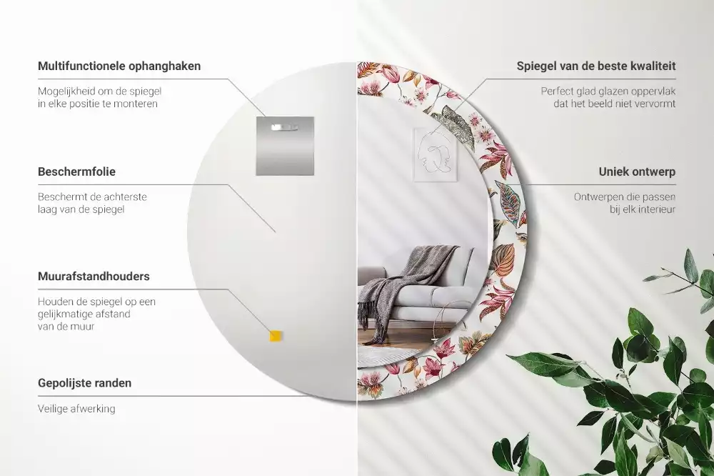 Okrúhle zrkadlo rám s potlačou Starožitné kvety