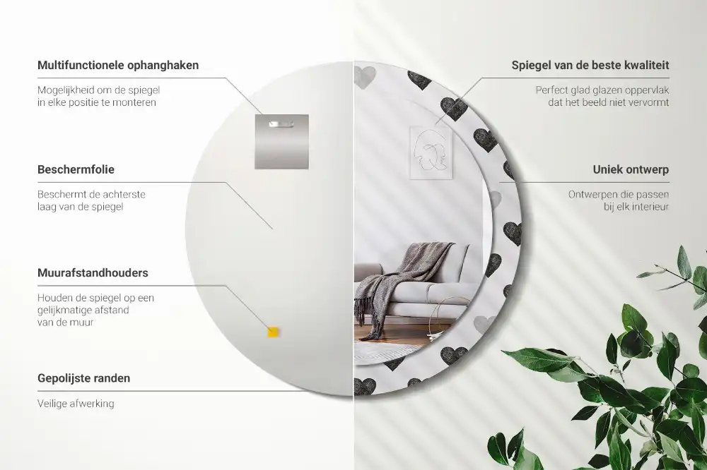 Okrúhle dekoračné zrkadlo na stenu Abstraktné srdcia