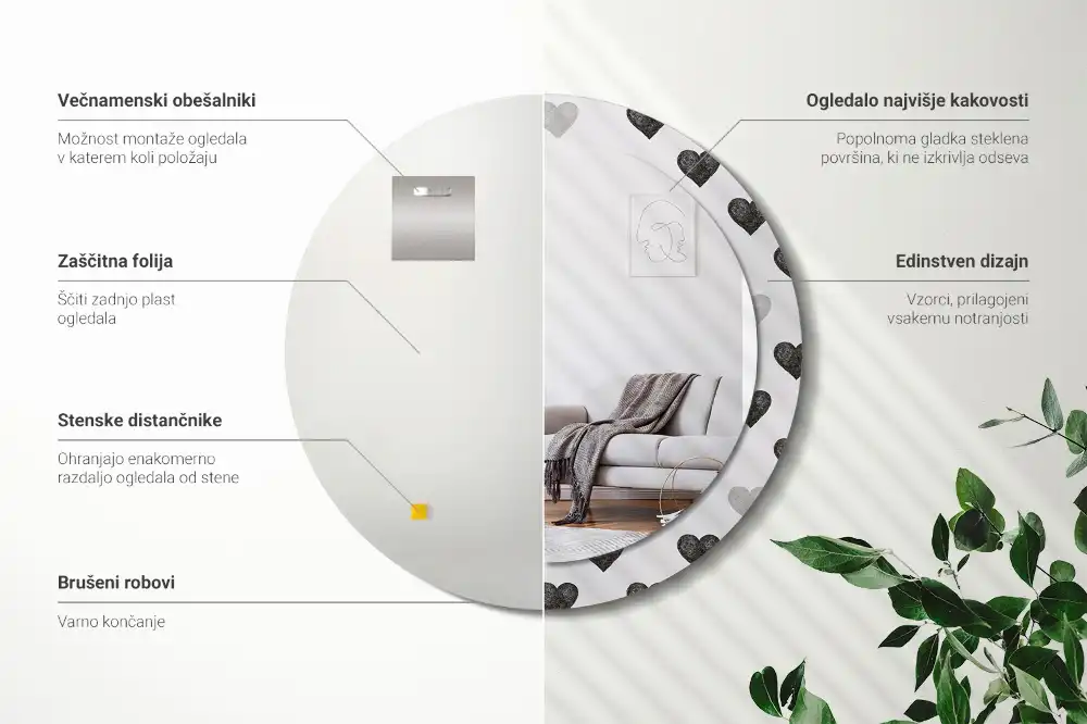 Okrúhle dekoračné zrkadlo na stenu Abstraktné srdcia