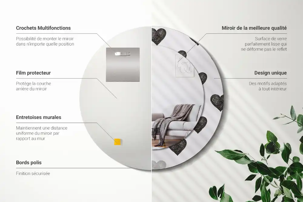 Okrúhle dekoračné zrkadlo na stenu Abstraktné srdcia