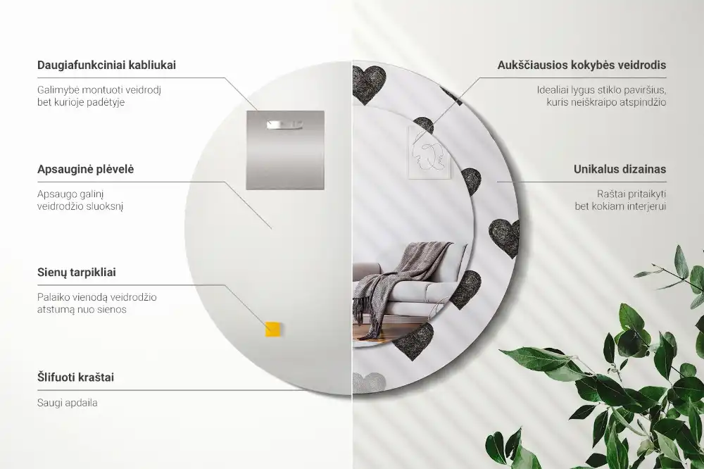 Okrúhle dekoračné zrkadlo na stenu Abstraktné srdcia