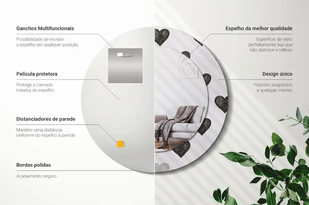 Okrúhle dekoračné zrkadlo na stenu Abstraktné srdcia