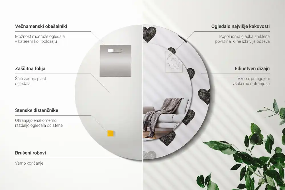 Okrúhle dekoračné zrkadlo na stenu Abstraktné srdcia