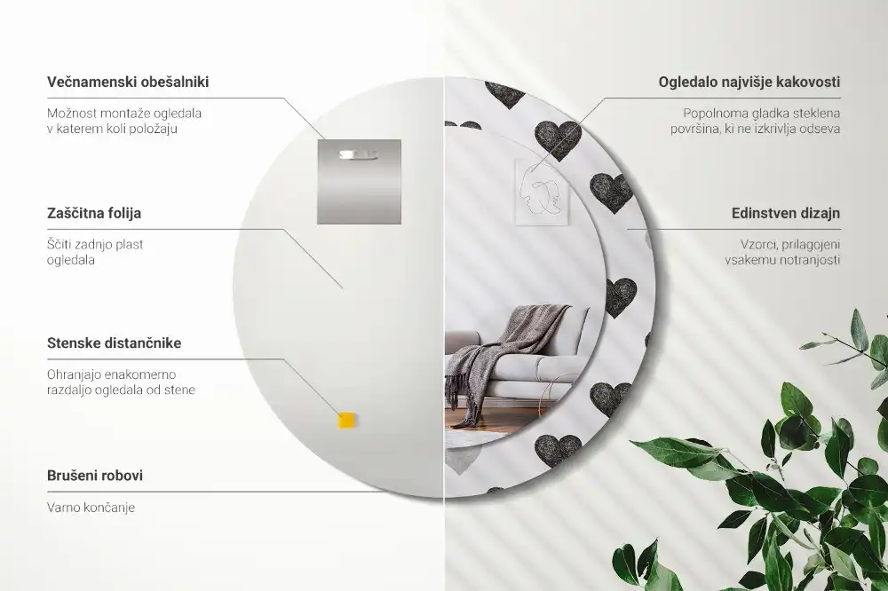 Okrúhle dekoračné zrkadlo na stenu Abstraktné srdcia