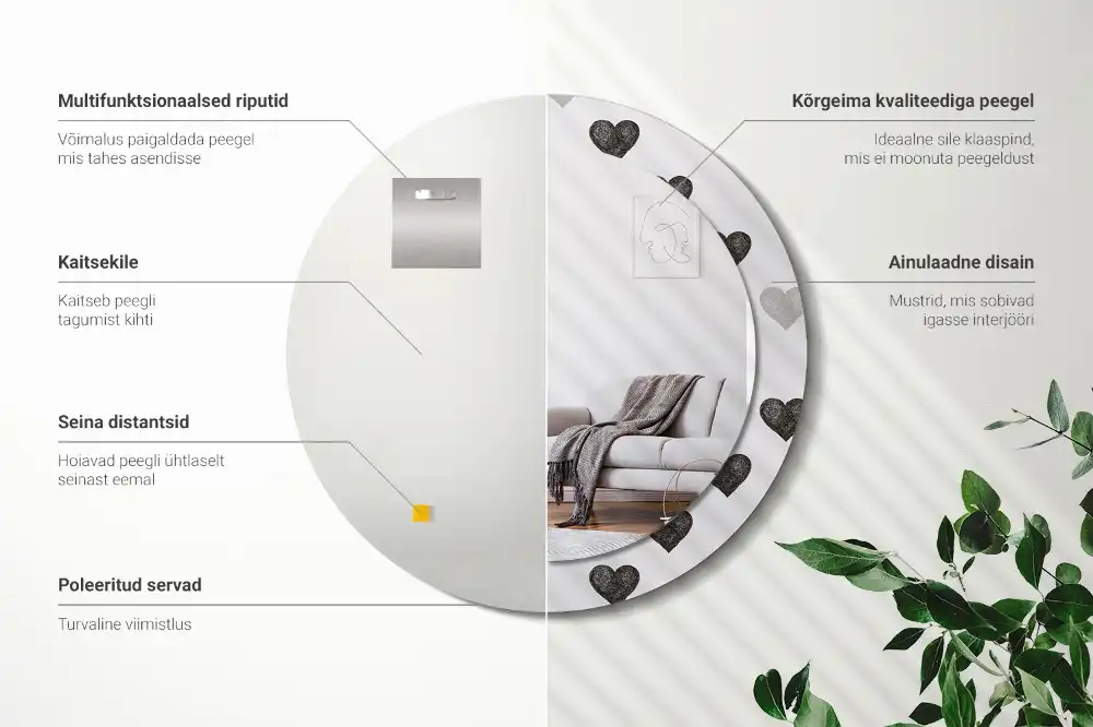 Okrúhle dekoračné zrkadlo na stenu Abstraktné srdcia