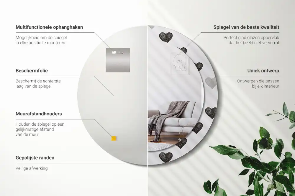 Okrúhle dekoračné zrkadlo na stenu Abstraktné srdcia