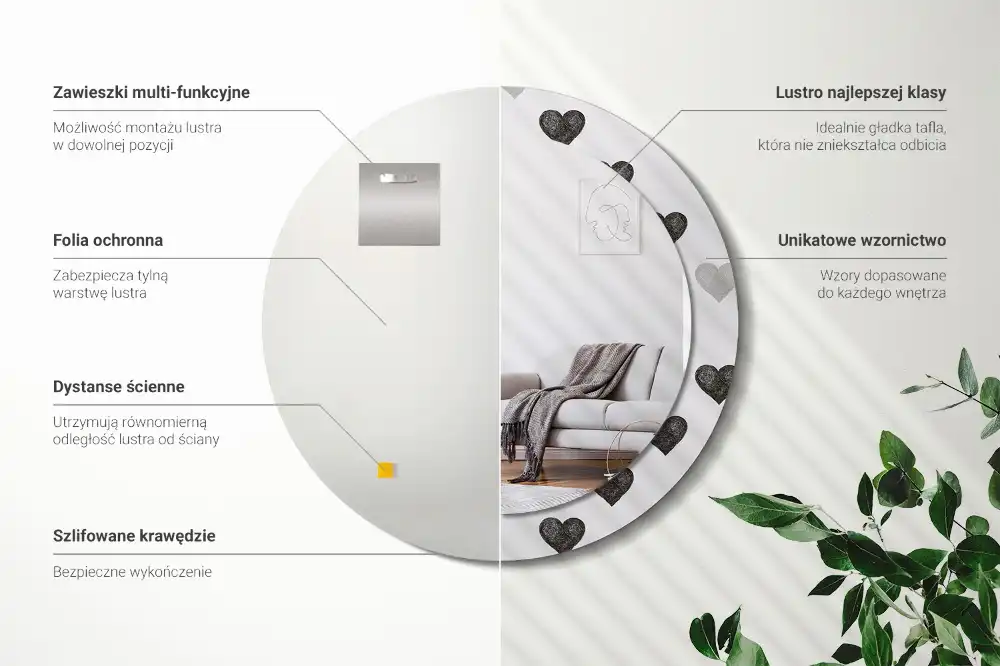 Okrúhle dekoračné zrkadlo na stenu Abstraktné srdcia