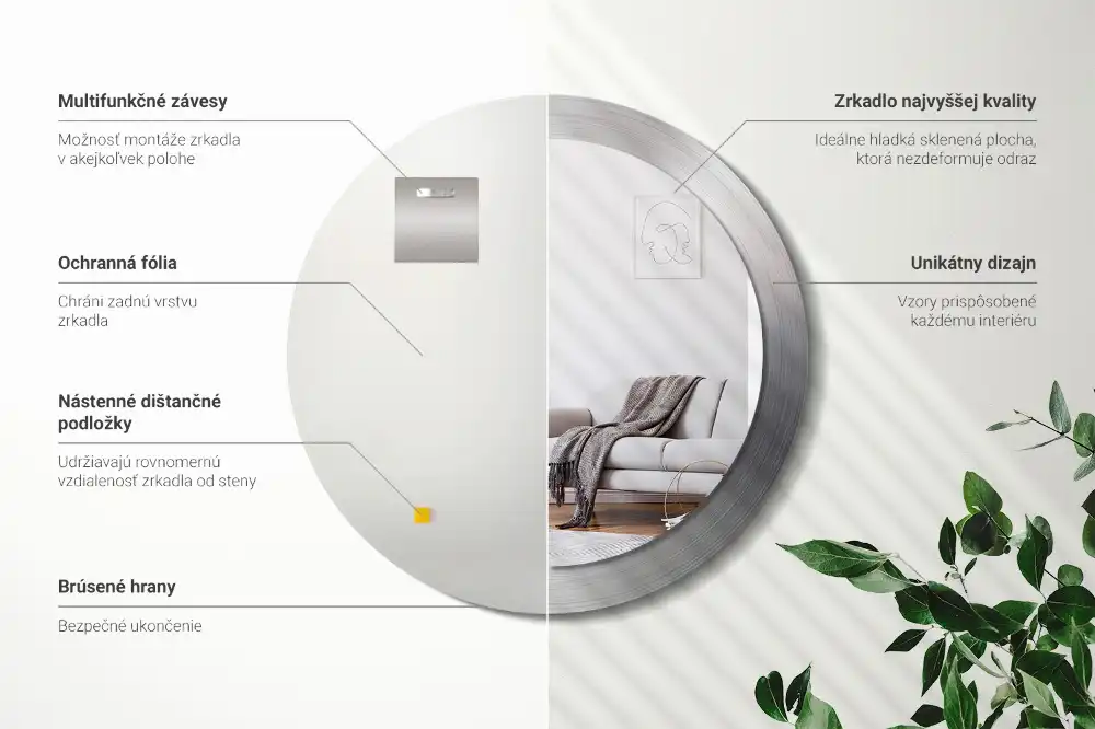 Okrúhle dekoračné zrkadlo na stenu Imitácia kovu