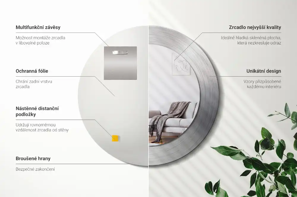 Okrúhle dekoračné zrkadlo na stenu Imitácia kovu