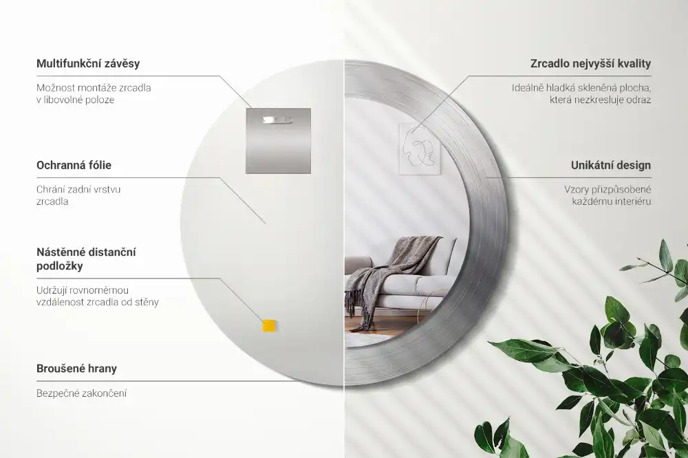 Okrúhle dekoračné zrkadlo na stenu Imitácia kovu