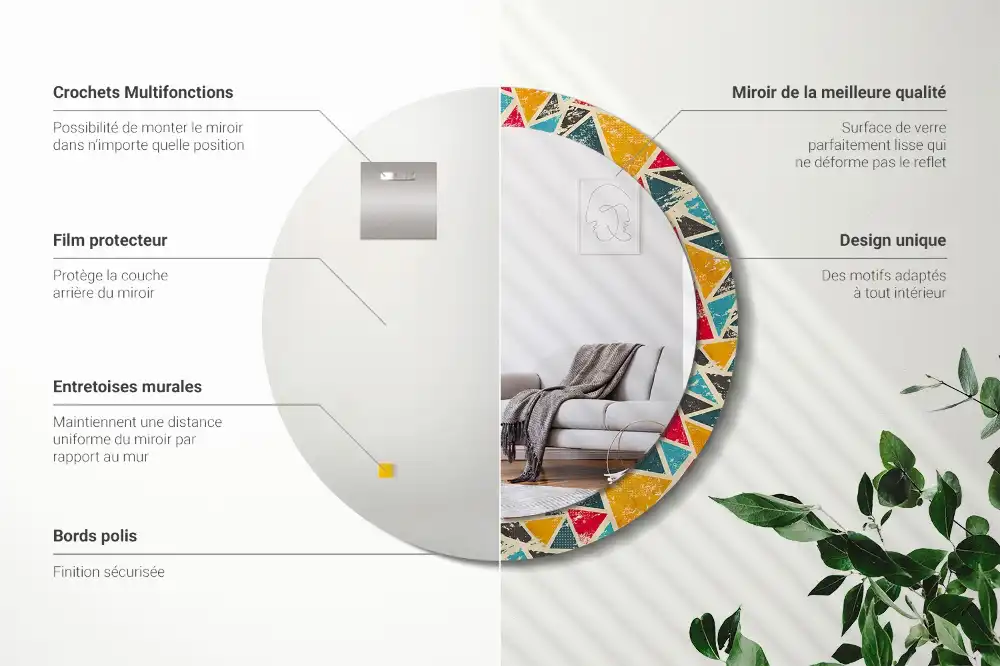 Okrúhle zrkadlo rám s potlačou Retro zloženie