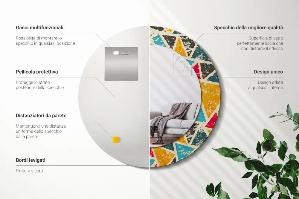 Okrúhle zrkadlo rám s potlačou Retro zloženie