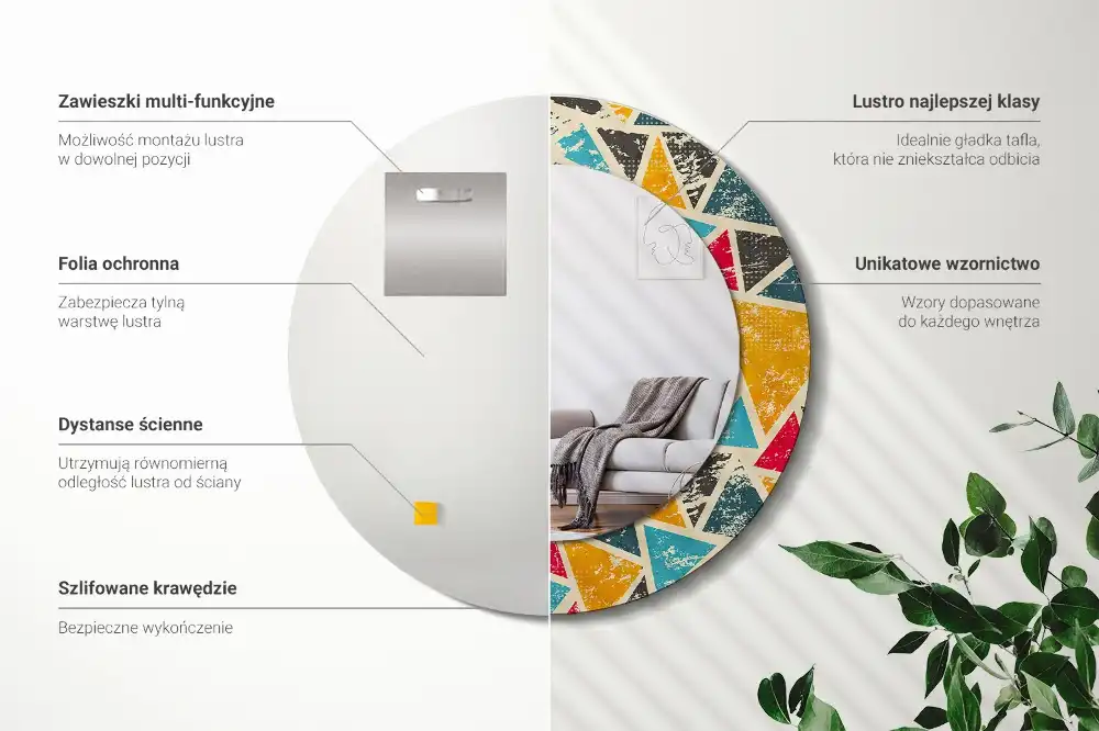 Okrúhle zrkadlo rám s potlačou Retro zloženie