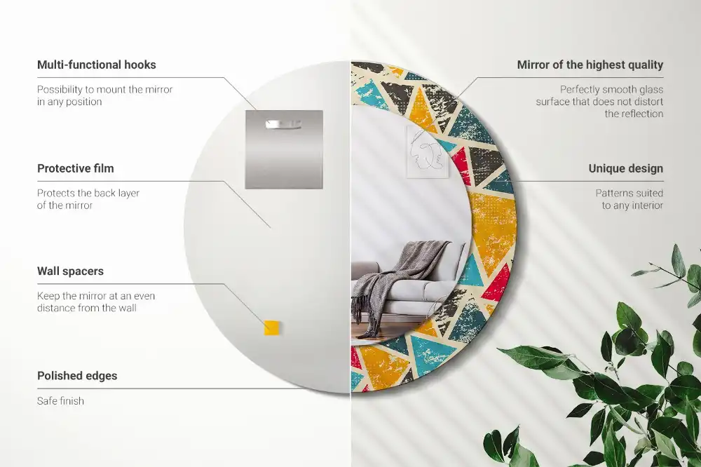 Okrúhle zrkadlo rám s potlačou Retro zloženie