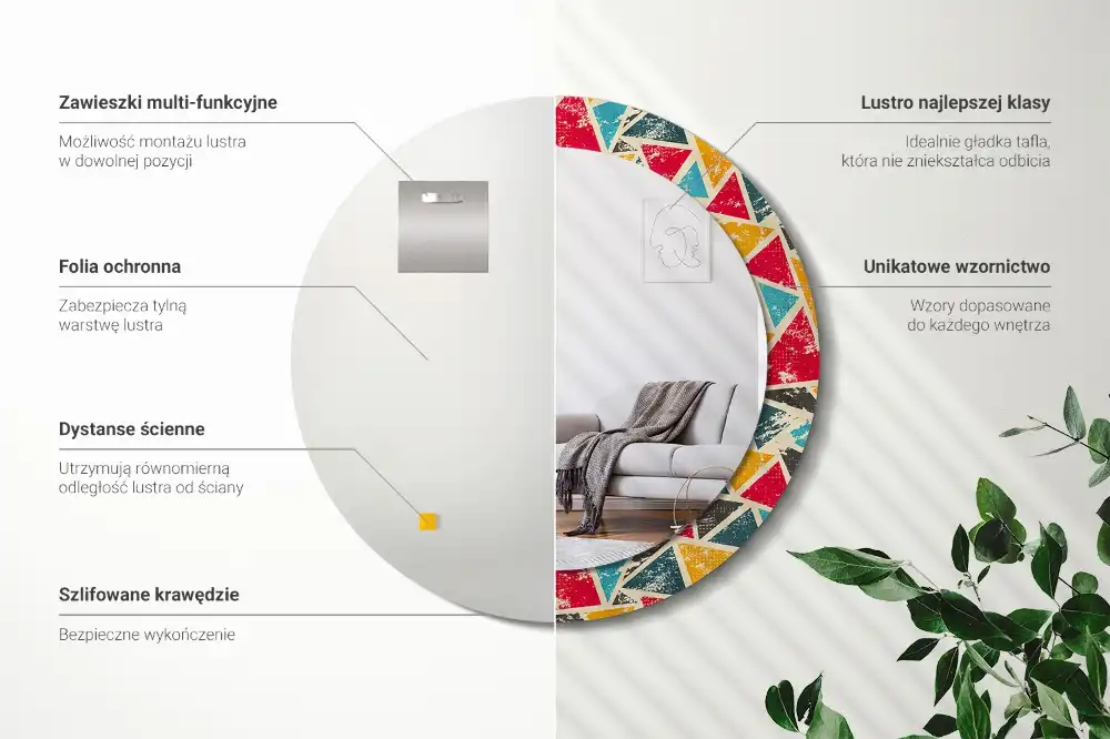 Okrúhle zrkadlo rám s potlačou Retro zloženie