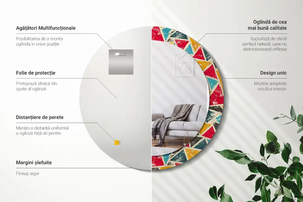 Okrúhle zrkadlo rám s potlačou Retro zloženie