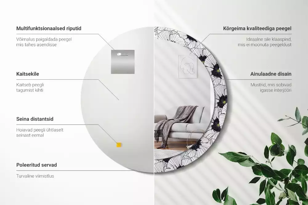 Okrúhle dekoračné zrkadlo na stenu Kvetinový aranžmán