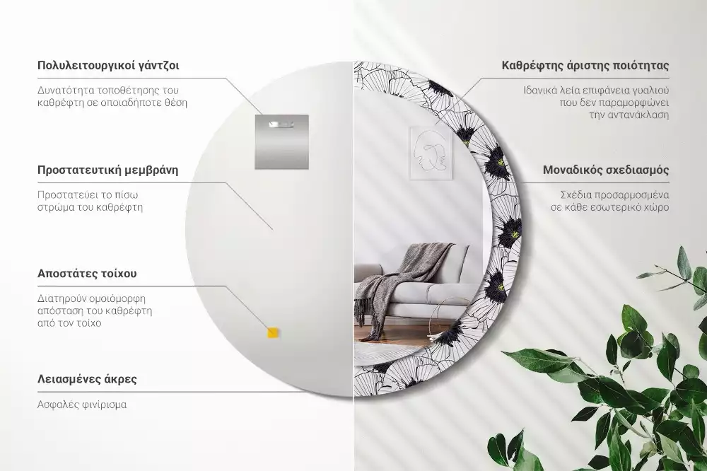 Okrúhle dekoračné zrkadlo na stenu Kvetinový aranžmán