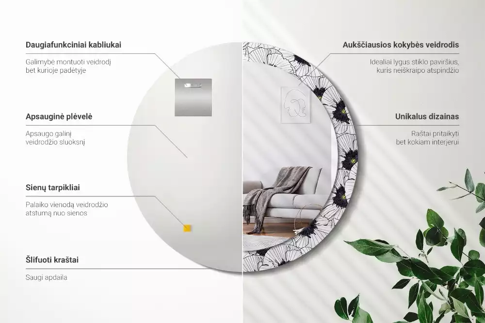 Okrúhle dekoračné zrkadlo na stenu Kvetinový aranžmán